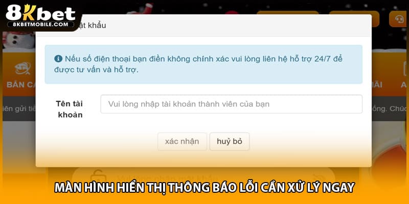 Màn hình hiển thị thông báo lỗi cần xử lý ngay